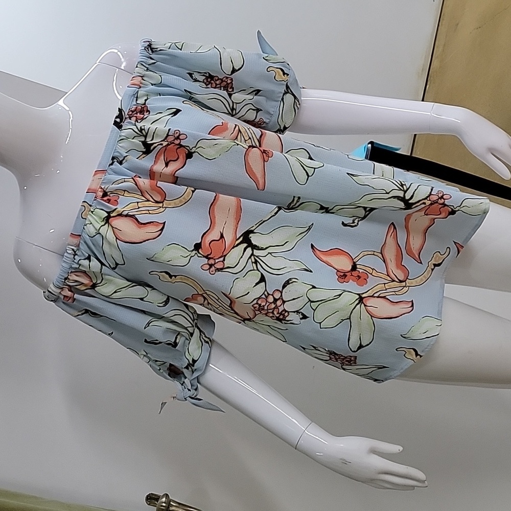 Harvé Benard Elastic Neckline Off Shoulder Floral Print Lightweight Top Size Med